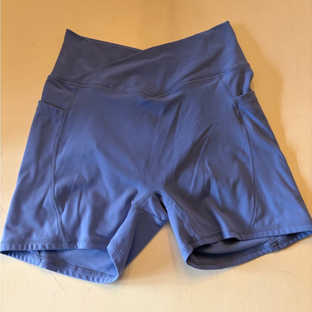 Curves N Combatboots Blue High-Waisted Butt Scrunch Shorts Size Large